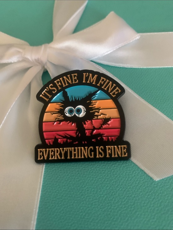 Jewelry - "It's Fine I'm Fine" Enamel Pin - Retro Sunset Tree Design